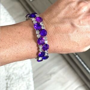 Rhinestone Purple blue crystal beaded bracelet stretch New NWT